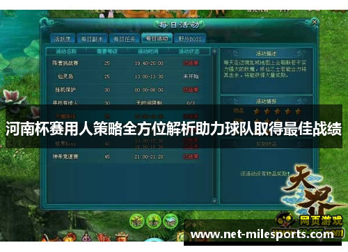 河南杯赛用人策略全方位解析助力球队取得最佳战绩